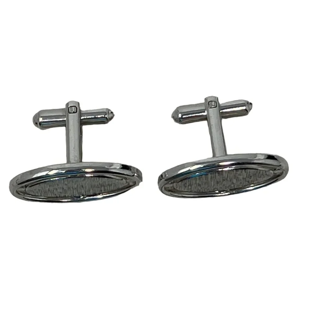 Vintage Hickok Mens‎ Cufflinks Silver Tone Oval Shiny and Brushed Finish